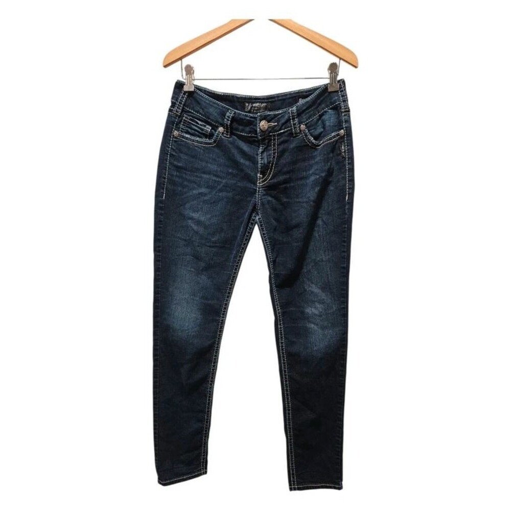 Silver Jeans Suki Mid Super Skinny Womens Blue Distressed Denim Jeans  w31×L31